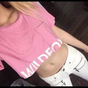 Wildfox Cut Off Logo Pink Crop Top